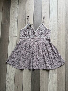 Sline Floral Lace-Trim Spaghetti Strap Thank Top - Light Mauve size M
